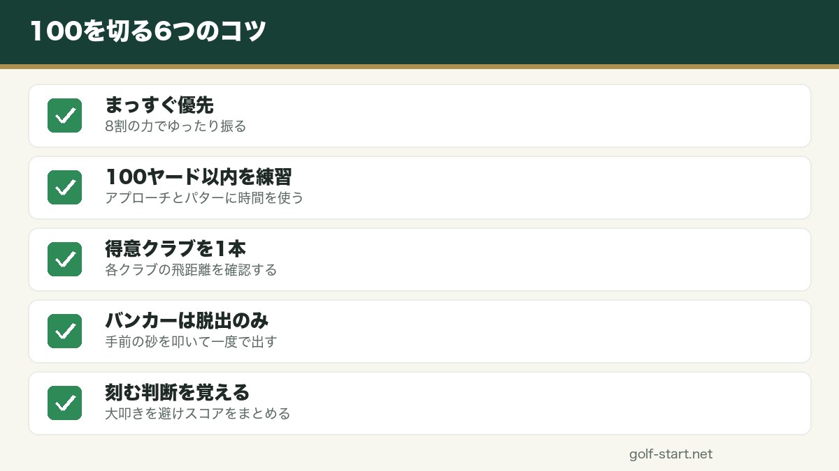 ゴルフで100を切るための6つのコツの図解